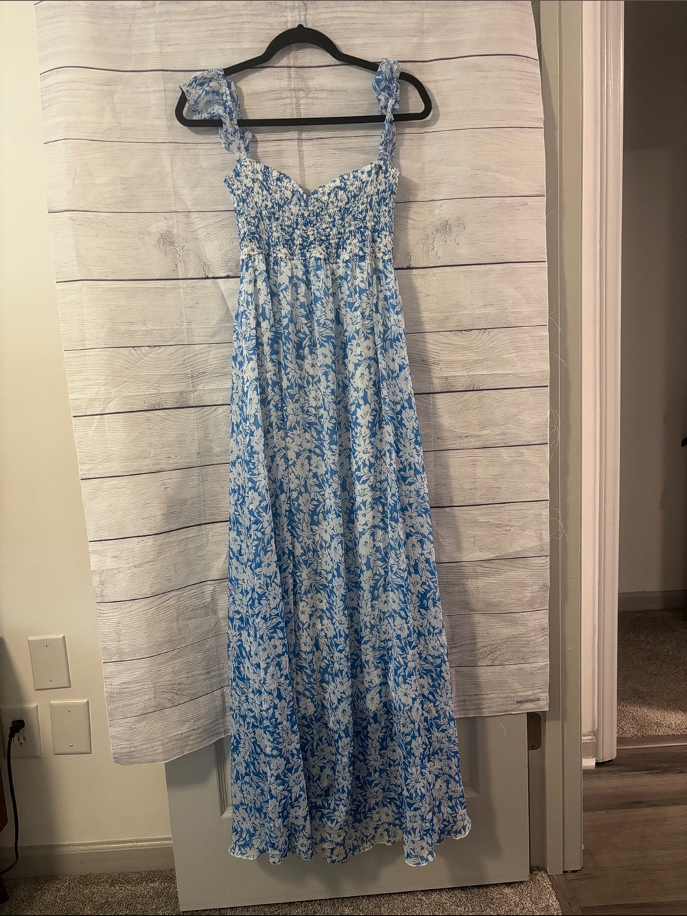 Aakaa Blue and White Floral Maxi Dress